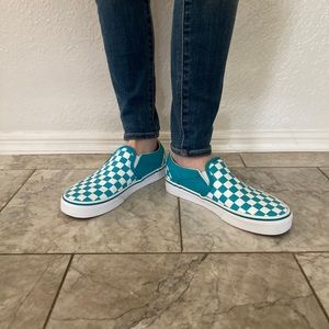 Vans Teal Checker Slip On Sneakers Size 7